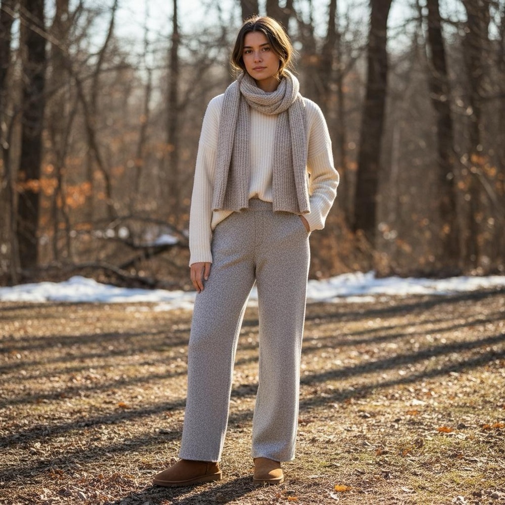 Zara women’s cozy lounge wool blend wide leg pants casual Sz Large beige - Picture 3 of 13